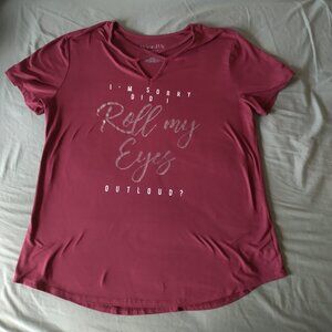 Maroon shirt with words on front of shirt size XL.